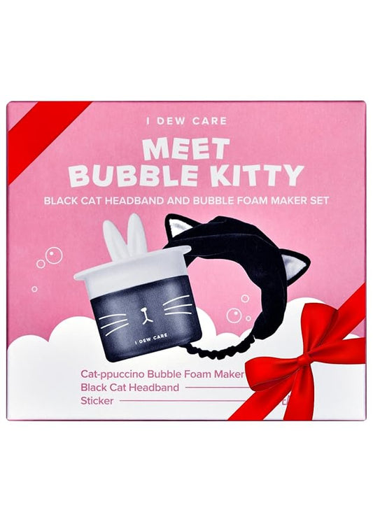 I DEW CARE Meet Bubble Kitty Headband & Bubble Maker Duo - Black Cat Headband and Cat-ppuccino Bubble Foam Maker | Facial Cleansing Duo, Bubble Foam Maker, Gift sets for women