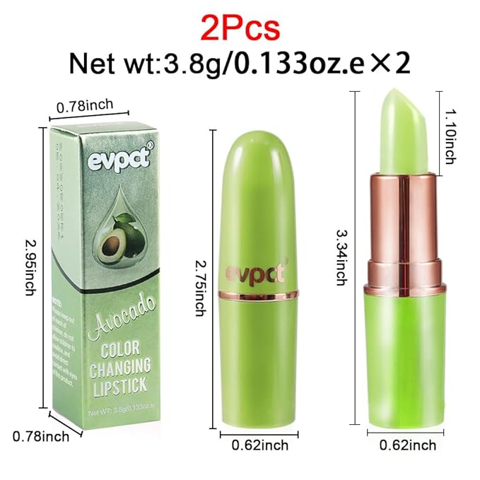 evpct 2Pcs Avocado Tinted Lip Balms PH Lip Color Changing Lipstick Balm Stain Gift Set Queen for Women Girls Korean Mood Long Lasting Color Change Light Pink Lipstick Lip Tint Plumper Gloss 10#
