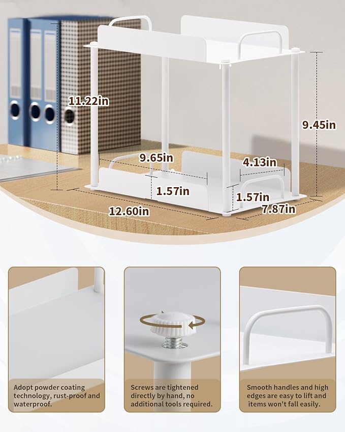 KATHY&BOB Bathroom Countertop Organizer, Make-up Desk Organization, Dressing Shelf Desktop Storage for Bathroom Cosmetic Dorm Kitchen Living Room, Multipurpose Cubicle Display Rack (White, 2 Tiers)