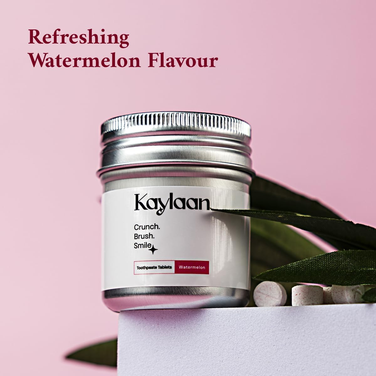 Kalyaan Kids Toothpaste Tablets with Fluoride | Whitening, Sensitivity Relief & Cavity Protection | Chewable, Plastic-Free, Travel-Friendly - Watermelon, 90 Count, Made in USA