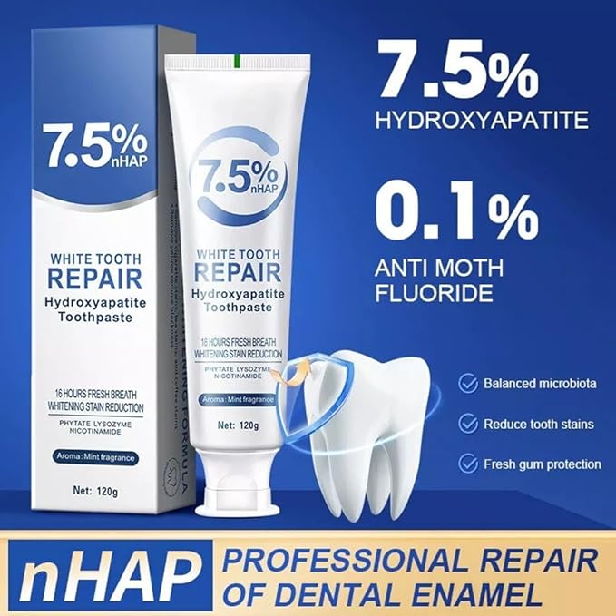 Enamel Repair Toothpaste with Hydroxyapatite - Strengthens Teeth, Fights Sensitivity, Fresh Mint Flavor for Daily Oral Health