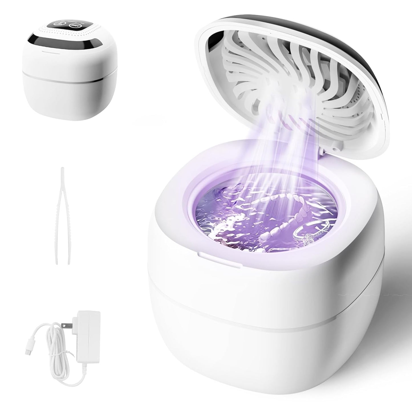 Retainer Cleaner ultrasonic，45kHz 180ml ultrasonic cleaner, cleaning and drying functions with Digital Timer，Retainer Cleaner Machine for Dentures, Mouth Guards, Braces, Jewelry (white)