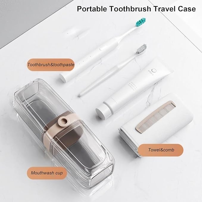 2Pcs Toothbrush Travel Case & Travel Soap Holder Dish Tray, Portable Clear Toothbrush Holders with Cover Leakproof Bar Soap Holder for Traveling School Camping Business Trip Bathroom
