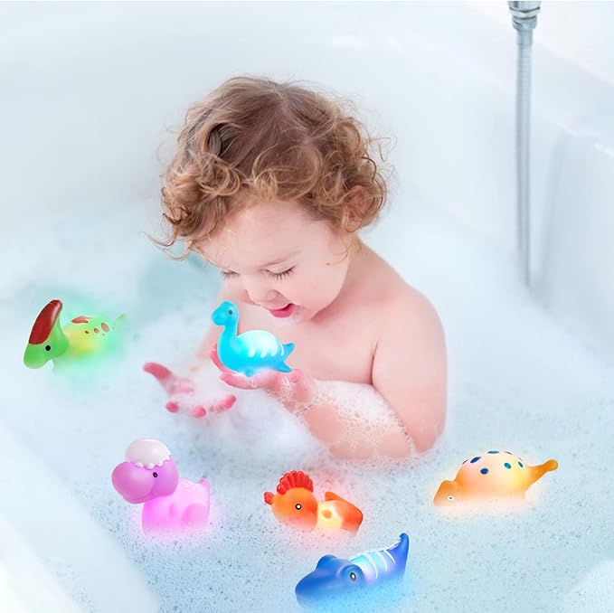 Bath Toys for Toddlers 1-3: 6 Packs Light-Up Floating Dinosaur Baby Toddler Bath Toys Set for Boys Kids Birthday Easter Christmas - Water Bathtub Shower Pool Bath Toy for Children Preschool