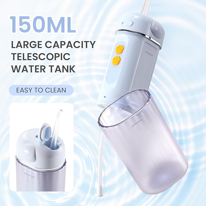 Kids Water Dental Flosser, Portable Water Flosser for Teeth 150ML Rechargeable Oral Irrigator with 3 Modes & 4 Nozzles, IPX5 Waterproof for Home and Travel