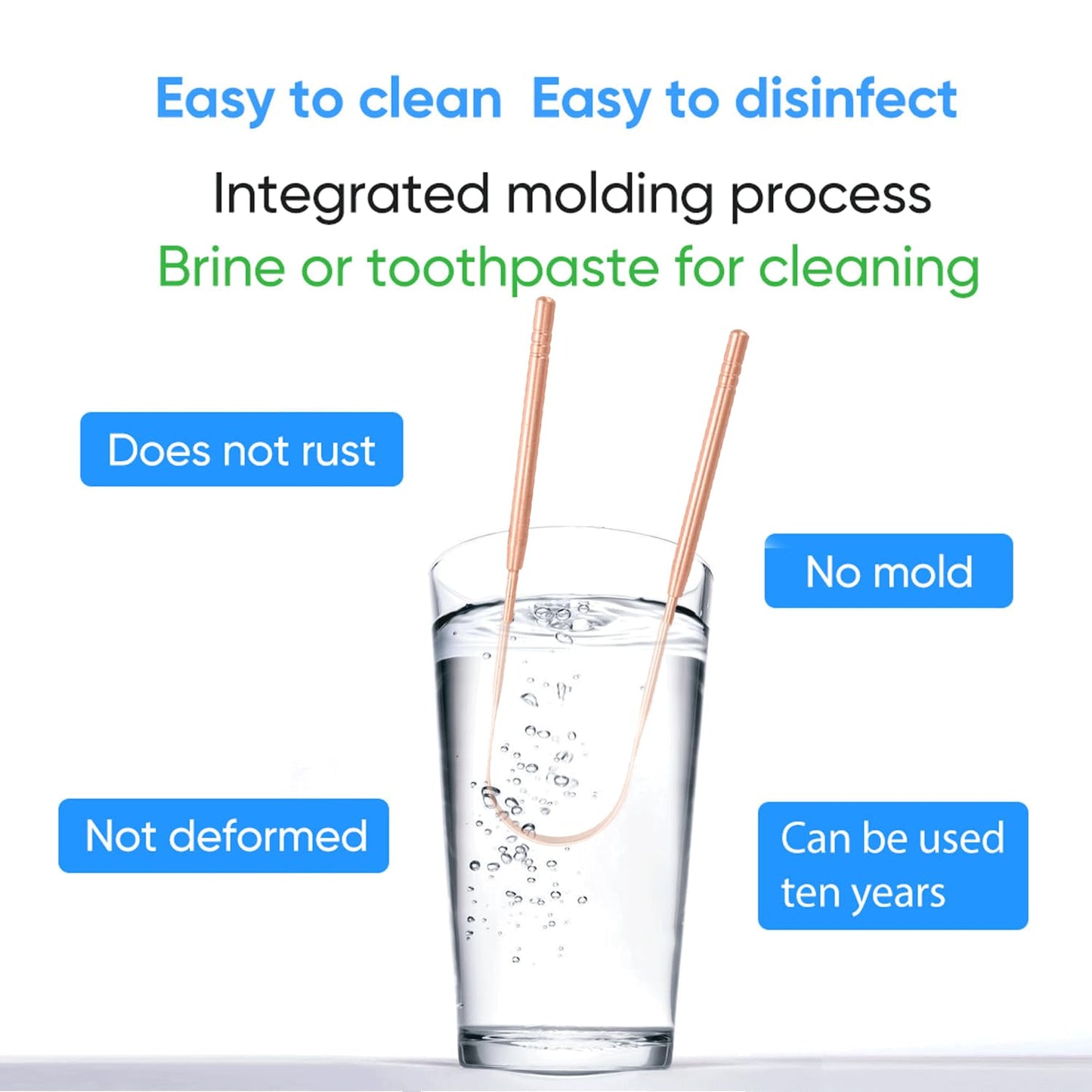 Copper Tongue Scraper (2 Pack), Tongue Cleaner for Reduce Bad Breath, Tongue Scrapers for Adults & Kids, 100% Copper Metal Tongue Scrubber Set for Oral Care & Easy to Use (long-handle)