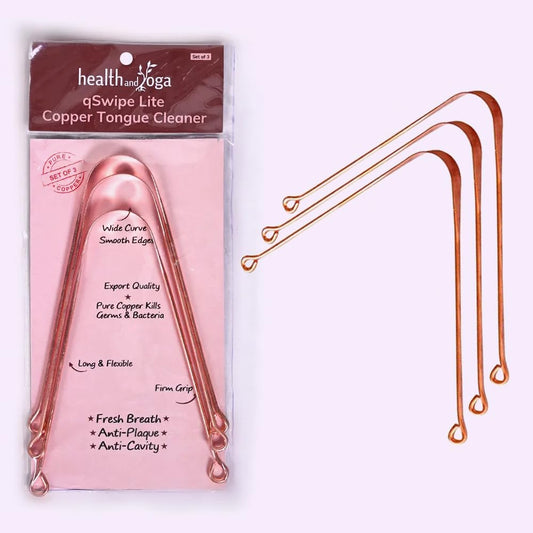 HealthAndYoga™ qSwipe Lite Copper Tongue Cleaners (Pack of 3) – Prevents Bad breath, Improves taste- Flexible, Curved ends provide good grip – Complete Oral Care/Hygiene for Travel/Office/Home