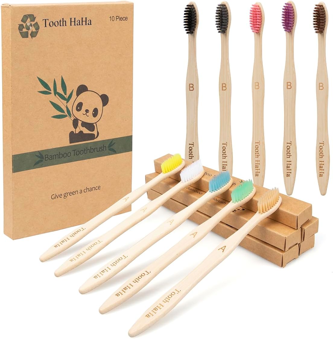 Bamboo Toothbrushes, 10 Pack BPA-Free Soft Tapered Bristles, Eco-Friendly, Natural Wooden, Green Toothbrush, Organic Toothbrushes Travel Set