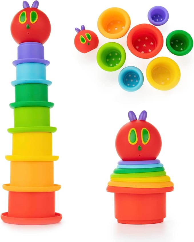 Kids Preferred World of Eric Carle The Very Hungry Caterpillar Bath Time Stacking Cup Set with Caterpillar Head Squirty Perfect for Water Play Ages 18 Months and Up