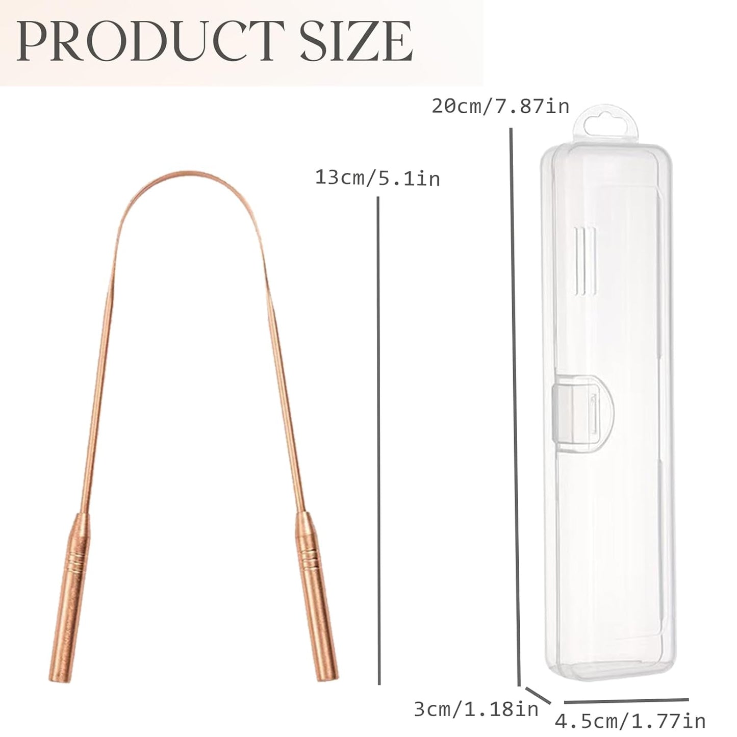 Copper Tongue Scraper Set Tongue Cleaner Kits Plastic Oral Tongue Cleaning Tools Brush for Fresh Breath and Mouth Hygiene Care with Travel Case (2.4”x5.1”)