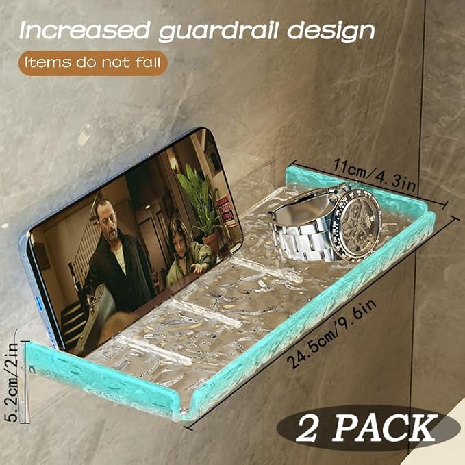 2 Piece Shower Organizer, Wall Floating Shelf, Clear Wall Mounted Organizer for Bathroom Storage and moreAcrylic No Drill Wall Mount Adhesive Shelf