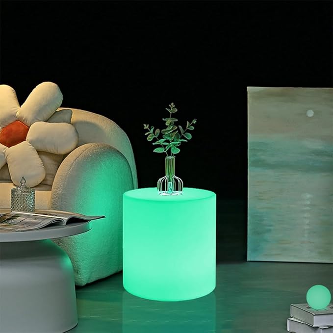 16-inch LED Cylinder Stool, Rechargeable Glowing Chair w/Remote, Dimmable 16 RGB Colors Changing Versatile LED Side Seat/Table, Waterproof Round Chair Light Mood Lamp for Home Garden Patio Party Decor