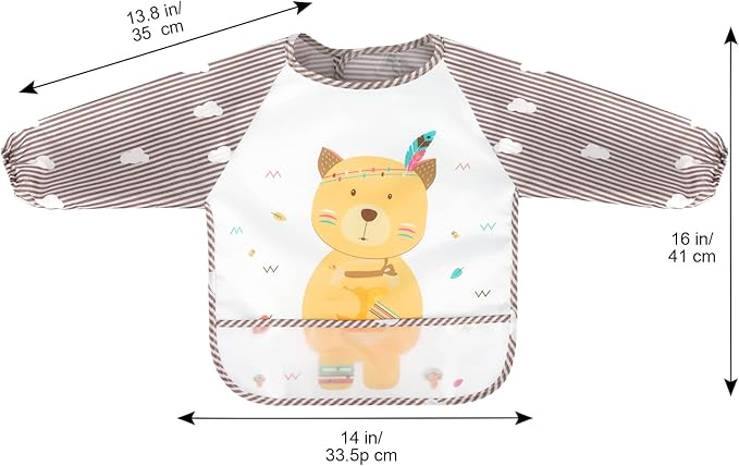 Accmor Long Sleeve Baby Bibs, Waterproof Sleeved Bibs Smock for Toddler Baby Girls Boys Eating Feeding