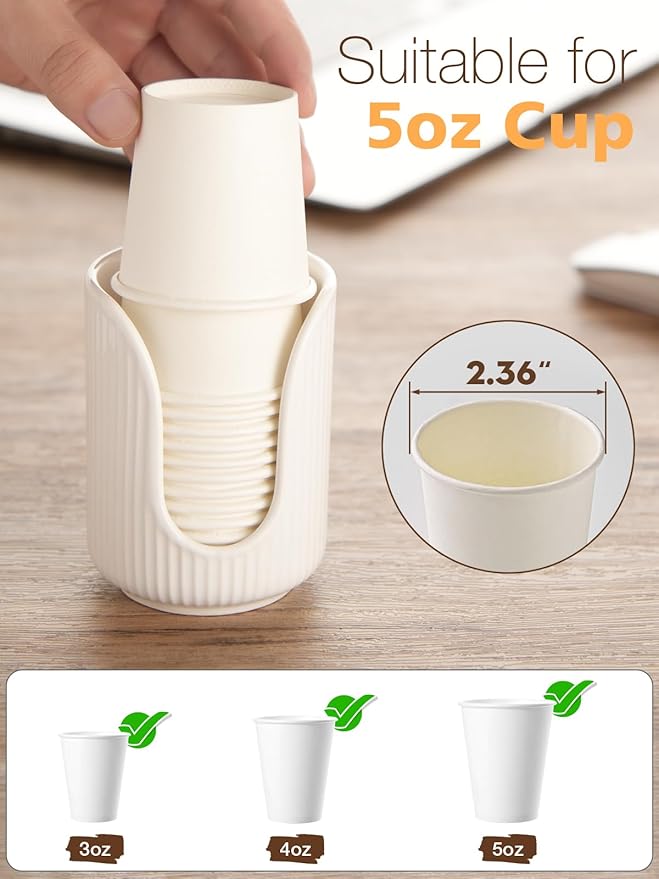 Bathroom Cup Dispenser, 3oz-4oz Ceramic Paper Cup Holder, Small Countertop Mouthwash Dixie Cups Accessories, for Vanity Countertops, Bathroom, Kitchen, and Dining Room