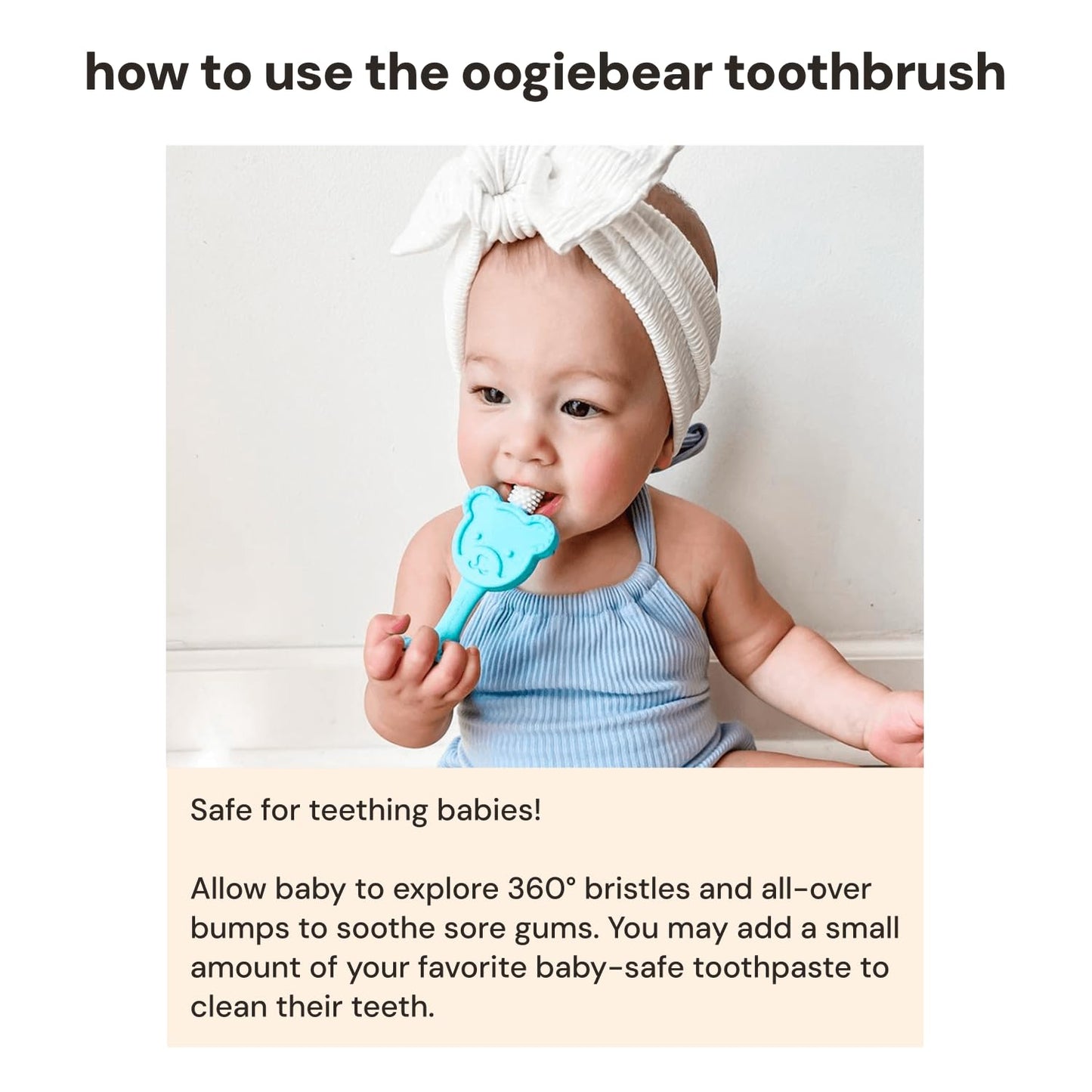oogiebear Infant-to-Toddler Training Teether Toothbrush - 0-2 Years - 360° Soft Silicone, Promotes Safe Brushing, Baby & Kids Health - Teddy Bear Design Oral Care - 1 Unit