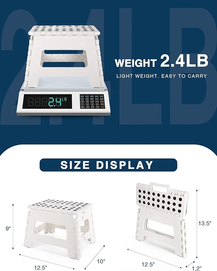 Dyforce Folding Step Stool 9 Inch, Kids Step Stool, Heavy Duty Step Stools for Adults, Compact Foot Stools, Light-Weight Toddler Step Stools for Kitchen, Bathroom, Holds Up to 300 lbs (White)