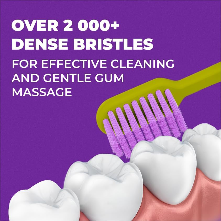 Medium Soft Toothbrush for Adults | Ultra-Dense Rounded Bristles | Gentle on Gums | Deep Plaque Removal | Whiter Smile | Suitable for Braces | 2 Pack Multicolor