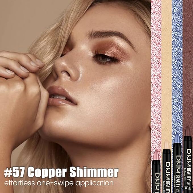 evpct Copper Shimmer Cream Eye Shadow Sticks Brightener Pencils for Women, Shimmery Bronze Silky Eyeshadow Applicator Stick Pen Waterproof, Blendable Crease-Proof Stick Eyeshadow Shimmer Eye Makeup 57