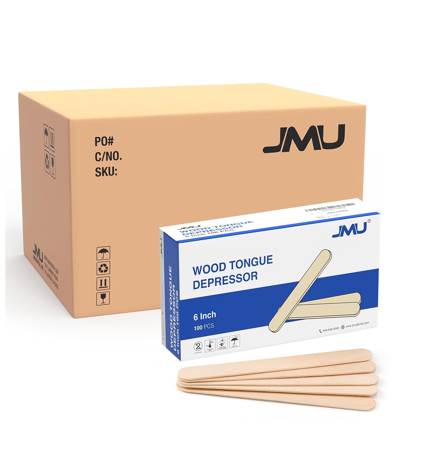 JMU 5000 Count Tongue Depressors, 6" Non-Sterile Tongue Blades Wood Sticks