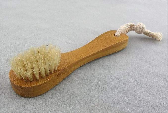 2 Pack 5.7" Bamboo Handle Dry Facial Cleansing Brush with Natural Boar Bristles, Face Brush Cleanser Skin Care Exfoliating Brush Scrubber.