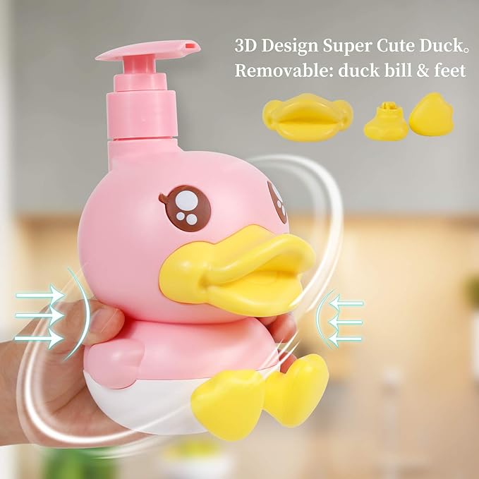 Cute Soap Dispenser for Kids Gift,Bathroom Kitchen Countertop Vanity Top Dispenser fit Body Lotion Shampoo Shower Hand Sanitizer Animal Pink B Duck Themed Soap Bottle with Pump Bath Accessories
