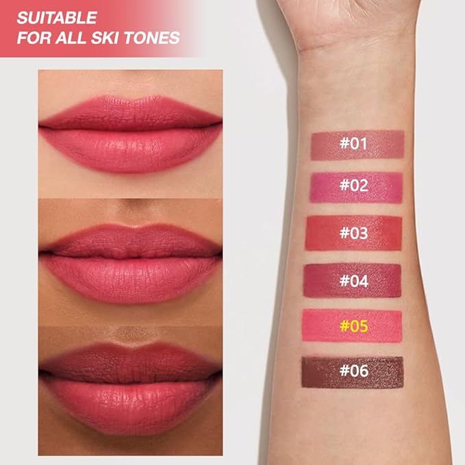 Rose pink Matte Lipstick Crayon - High Pigment Creamy Formula, Waterproof Long Lasting, Smooth Glide Application, Non-Sticklipstick, Ultra Thin Lightweight, Velvet Matte Lip Feel for Women 05#