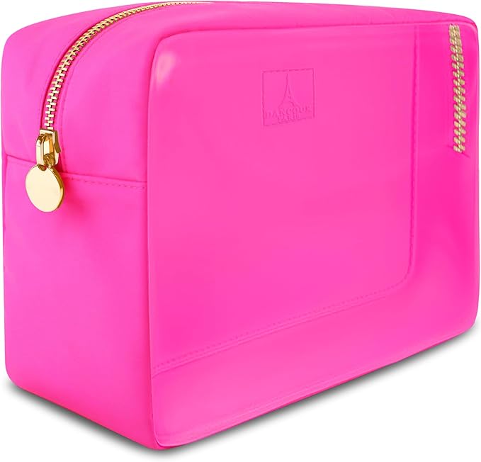 DANCOUR Clear Makeup Bag Large Makeup Bag Big Makeup Bag Large Pouch Clear Pouch Large Cosmetic Bag Huge Cosmetic Pouch Clear Cosmetic Bag Travel Case Pouch Travel Cosmetic Case TSA (Large, Hot Pink)