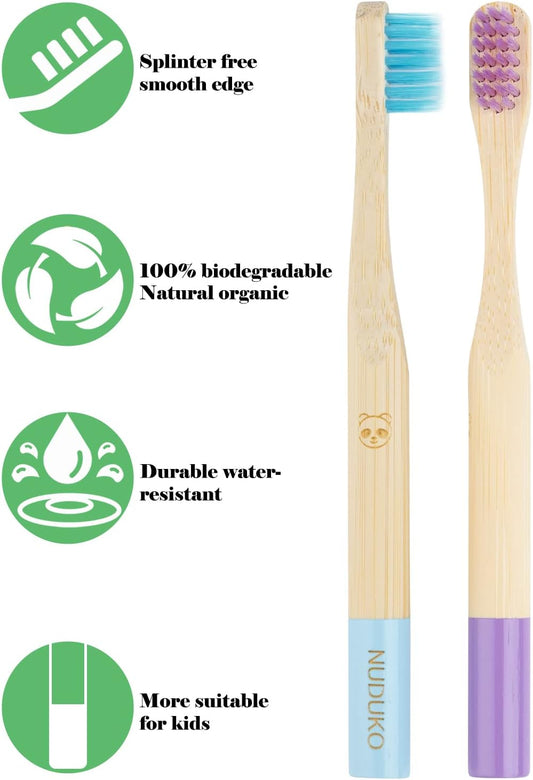 Bamboo Kids Toothbrushes (6 Pack) - Soft Bristle Organic Compostable BPA Free Toothbrush for Kids Toddler Baby Tooth Brush, Eco Friendly Natural Biodegradable Wooden Toothbrush - Round Handle