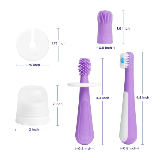 Ubbi Grow with Me Toothbrush Training Set for Babies and Toddlers, Includes Silicone Finger Brush, 360° and Soft Bristled Toothbrush, Smoothie Purple