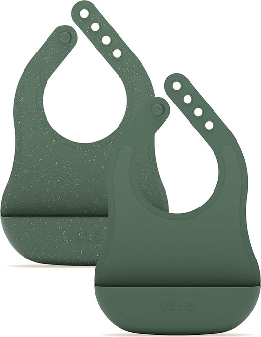 Lalo The Bib - Waterproof, Non-Toxic Silicone Baby Bib with Adjustable Neck Band & Silicone Food Pouch Catcher, Set of 2