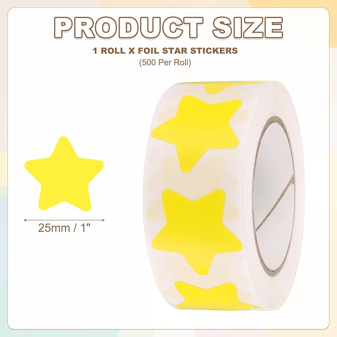 PATIKIL Star Stickers Roll 1 Inch(25mm), 500pcs Reusable Self-Adhesive Star Labels for Reward Behavior Chart Teachers Business Decorating Wedding DIY Crafts, Yellow