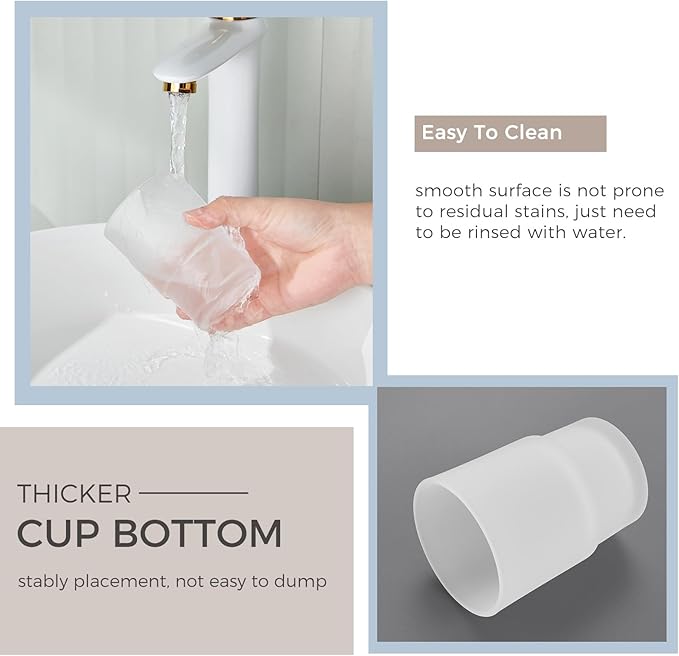 Glass Tumbler Cap 2 Pack, Aomasi Frosted Bathroom Rinsing and Mouthwash Cup, Toothbrush & Toothpaste Holder & Drinking for Glassware