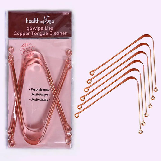 HealthAndYoga™ qSwipe Lite Copper Tongue Cleaners (Pack of 6) – Prevents Bad breath, Improves taste- Flexible, Curved ends provide good grip – Complete Oral Care/Hygiene for Travel/Office/Home