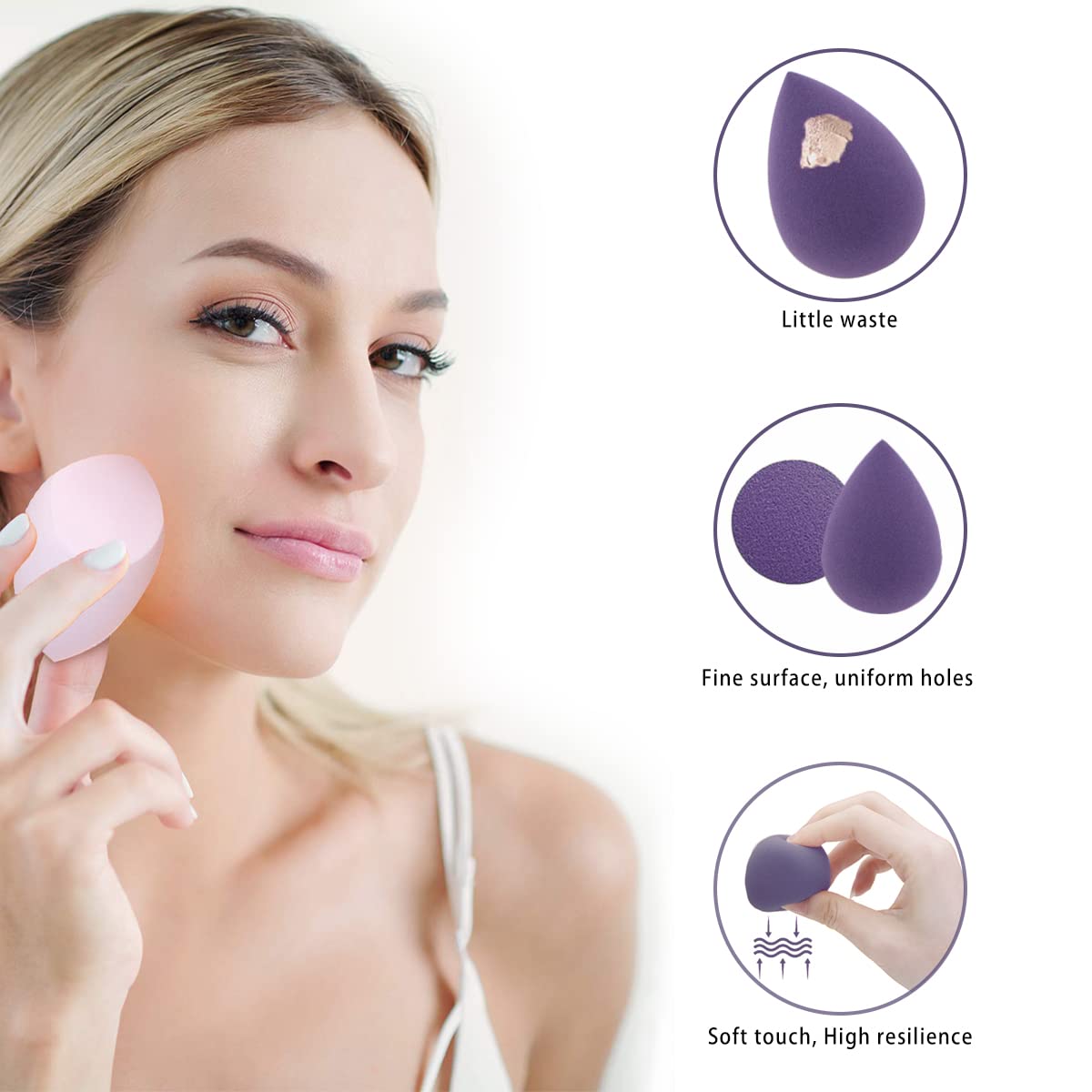 5 Pcs Makeup Sponges Set - 4 Beauty sponges Blending Blenders with 1 Holder and Egg Case, Flawless for Cream, Powder and Liquid (Purple)