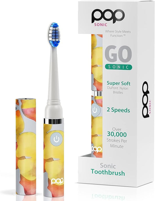 Pop Sonic Electric Toothbrush (Orange Watercolor) - Travel Toothbrushes w/AAA Battery | Kids Electric Toothbrushes with 2 Speed & 15,000-30,000 Strokes/Minute, Dupont Nylon Bristles