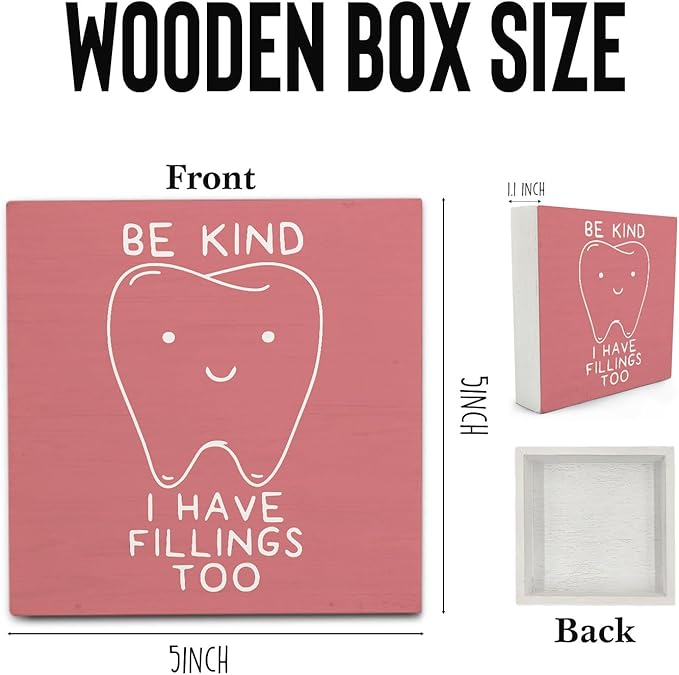 Dental Decor Wooden Signs,Pink Dental Hygienist Wooden Box Sign,Funny Dentist For Home Office Shelf Table Decor 5x5 Inches,Dental School Gift, Dentist Gifts