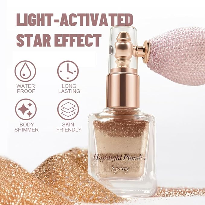 Bronze Highlighter Spray, Professional Shiny Glitter Spray for Eyeshadow Face and Body Luminizers, Loose Shimmer Powder Makeup Mist for Women Kid Rave Outfits Festival Accessories