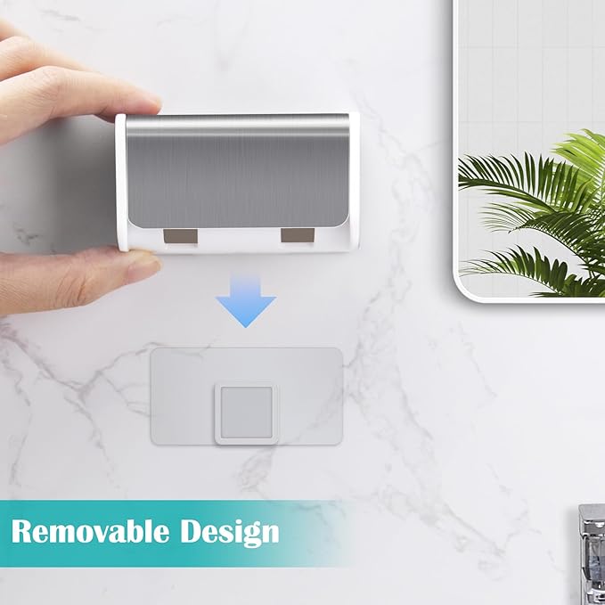 Toothbrush Holders Wall Mounted with Cover, Electric Tooth Brushing Holder for Bathroom, 2 Slots Self Adhesive Toothbrush Organizer, Toothbrush Stand for Family, Kids (1, Brushed Silver)