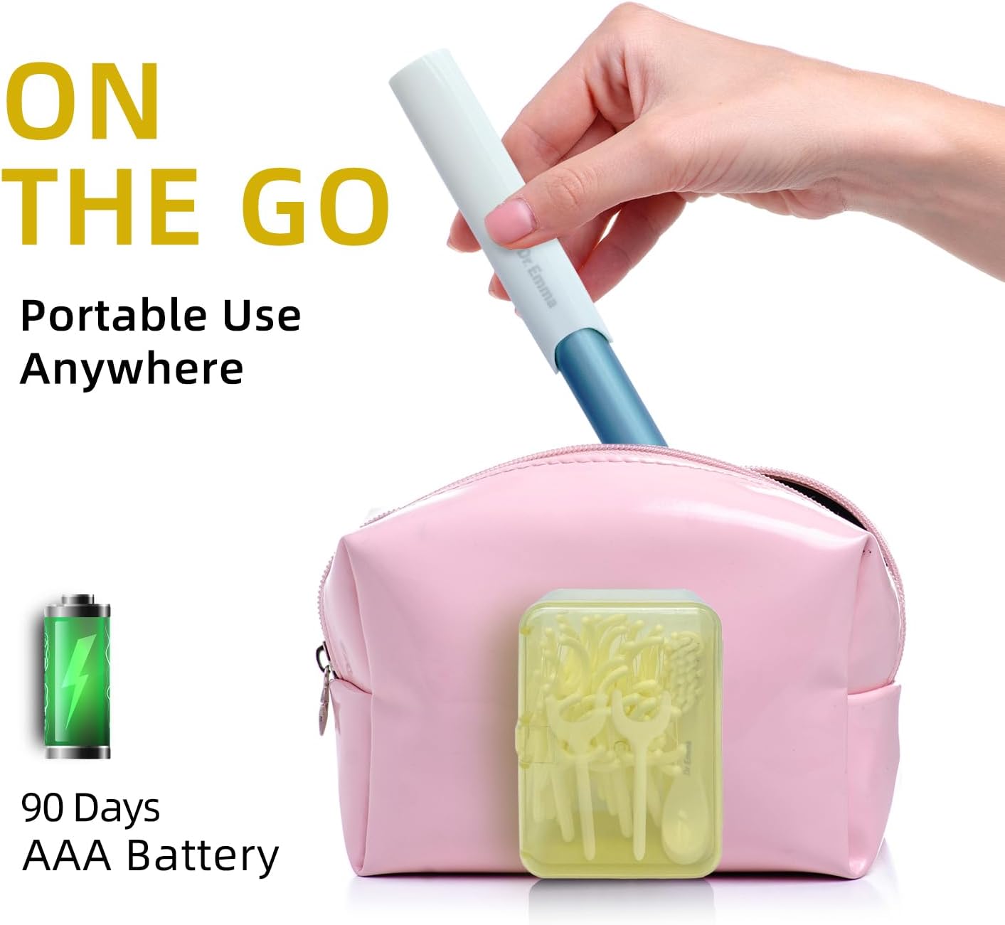 Dr. Emma Electric Vibration Flosser, Power Flosser for Adults, Gum Stimulator, Teeth Cleaner, Reusable Flossing Tool with Toothbrush, Water Flosser Alternative, Yellow