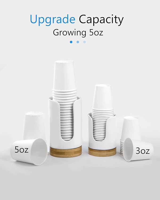Ceramic Bathroom Cups Dispenser - 3-5 oz Disposable Paper & Plastic Bathroom Cups Holder - Mouthwash Cups Dispenser for Bathroom, Guest Toiletries, Countertop - BPA Free (White, 2 Pack)
