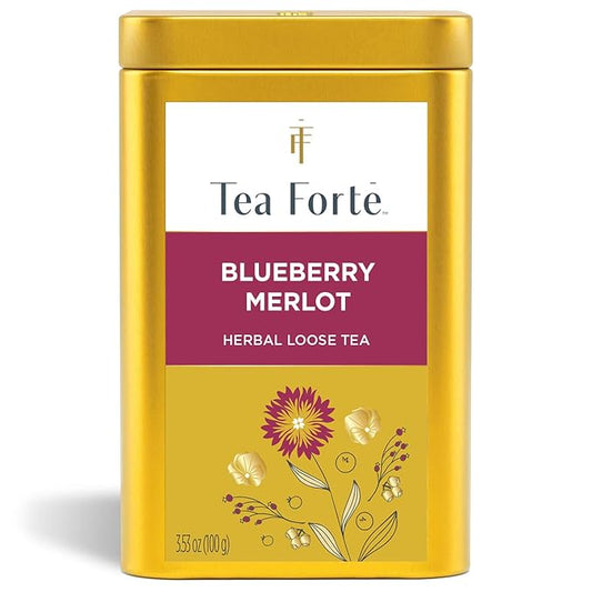 Tea Forte Blueberry Merlot Premium Loose Leaf Caffeine-Free Herbal Tea Blend Canister, Makes 35-50 Cups
