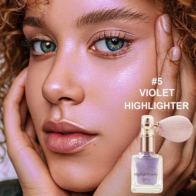 Violet Highlighter Spray, Professional Shiny Glitter Spray for Eyeshadow Face and Body Luminizers, Loose Shimmer Powder Makeup Mist for Women Kid Rave Outfits Festival Accessories