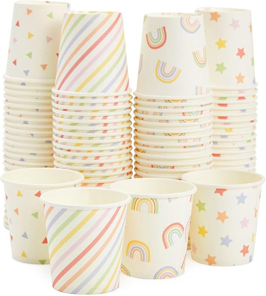 Sparkle and Bash 100 Pack 4 Oz Mini Disposable Paper Cups for Espresso, Mouthwash, Tea, Coffee - Rainbow