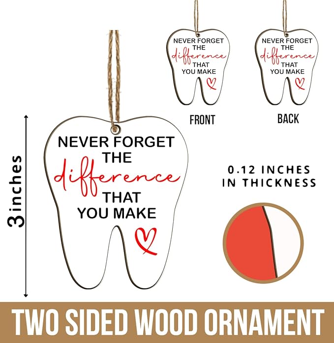 Dental Hygienist Christmas Ornament - 3" Wooden, Thank You Gifts for Women Men, Dental Week Gift for Dentist Assistant Oral Surgeon Orthodontics, Tooth Decoration for Office Center