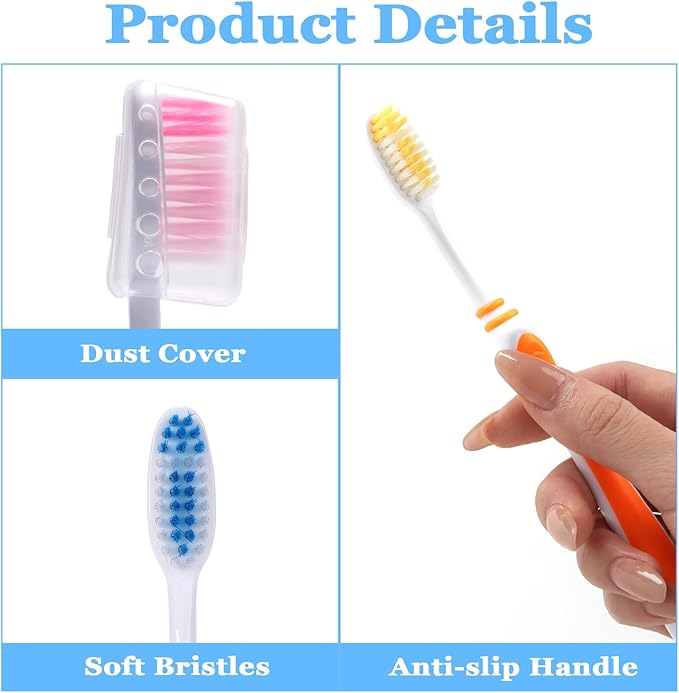 100 Pack Bulk Toothbrush Package with Covers Premium Quality Individually Wrapped Tooth Brushes, Soft Bristle Toothbrushes for Adults & kids, Hygienic Cap for Donations, Travel, Hotels, Homeless