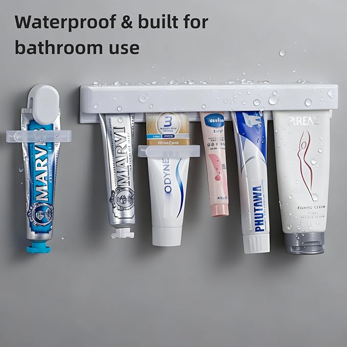Toothpaste Holder Wall Mounted by JM.JEEMI, Face Cream Tubes Hanger,Tooth Paste Organizers Gripper with 3 Toothpaste Squeezers - White, Extra Large