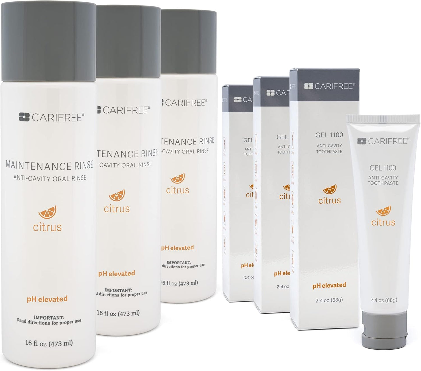 CariFree Maintenance & Prevention Kit, Citrus, Anti-Cavity Fluoride Toothpaste & Mouthwash Freshens Breath and Moistens Mouth, Dentist Recommended for Oral Care (6 Piece Set)