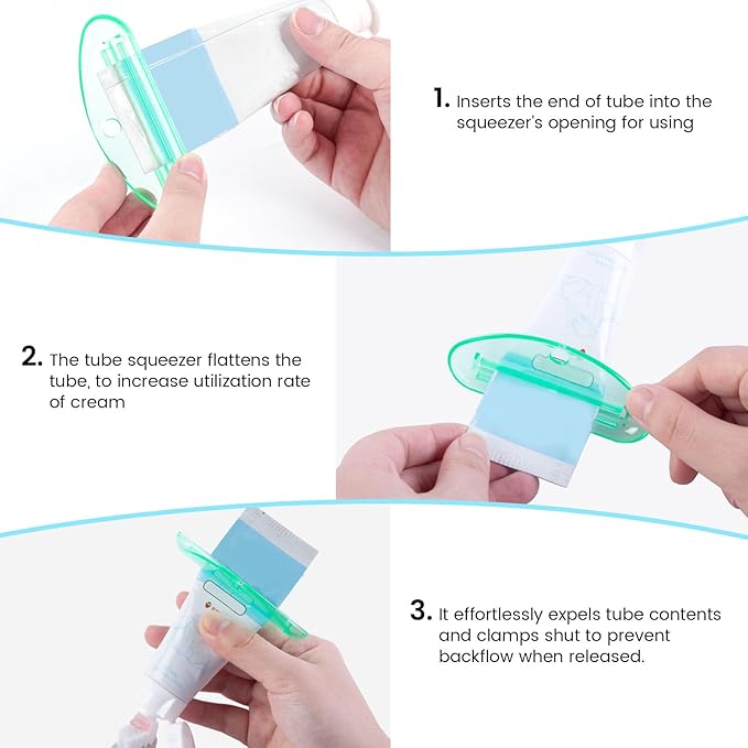 LOVEINUSA Toothpaste Tube Squeezer Dispenser, 4PCS Hanging Tooth Paste Clips Roller Squeezer Holder for Saving Toothpaste Facial Cleanser Creams Paint Hair Gel Glue