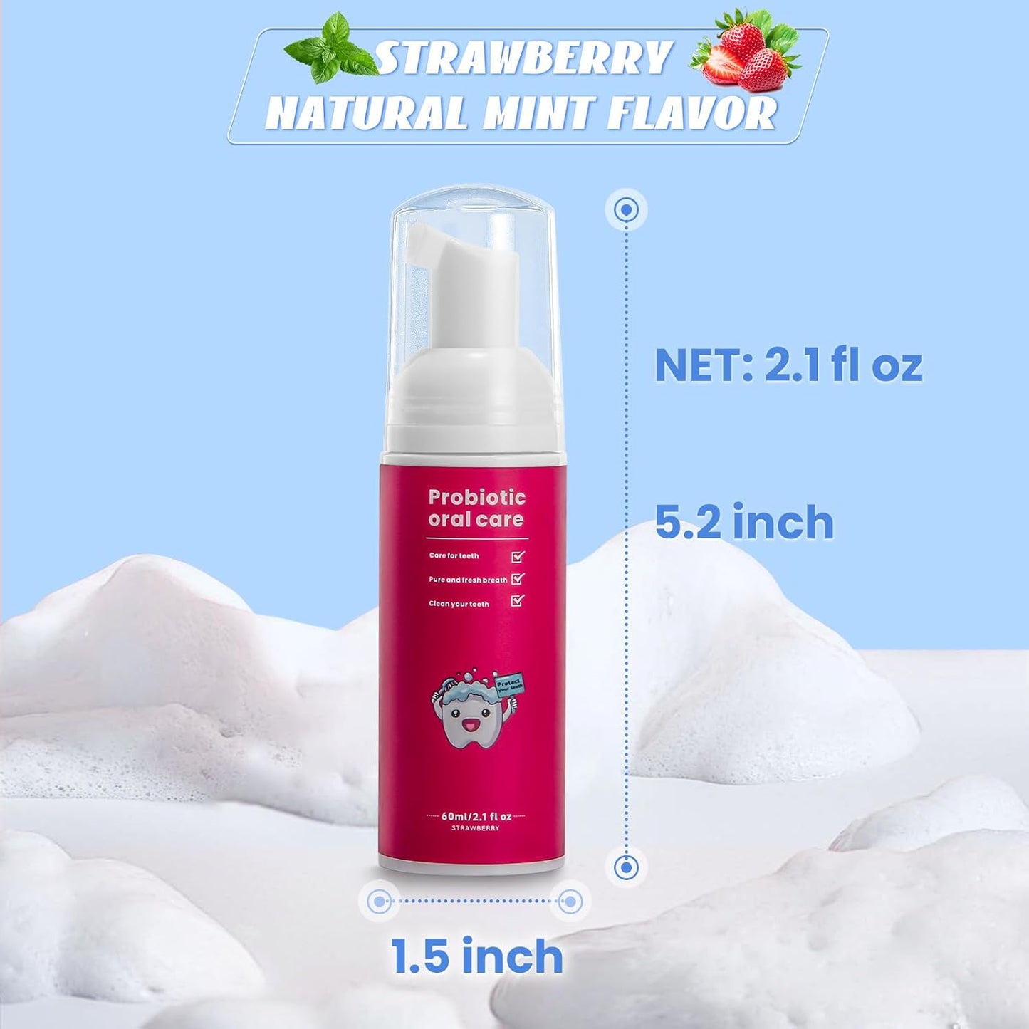 Kids Foam Fluoride Free Toothpaste with 4 Pack Strawberry and Blueberry Flavor,Toddler Natural Teeth Deep Cleaning Toothpaste for U Shaped Toothbrush