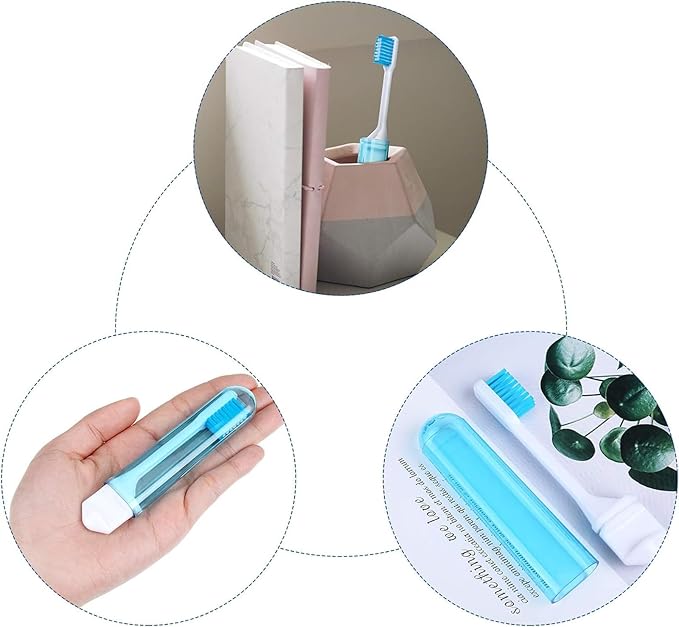 Patelai 2 Pcs Travel Toothbrush Set, Soft Bristle Mini Foldable Tooth Brush with Case, Individually Wrapped Small Portable Travel Size Toiletries Stuff for Camping (Couple Color)